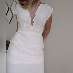 Urban Outfitters Cream Tiered Scallop White Dress.